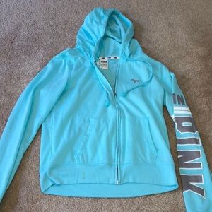 PINK Light blue Zip Up Hoodie